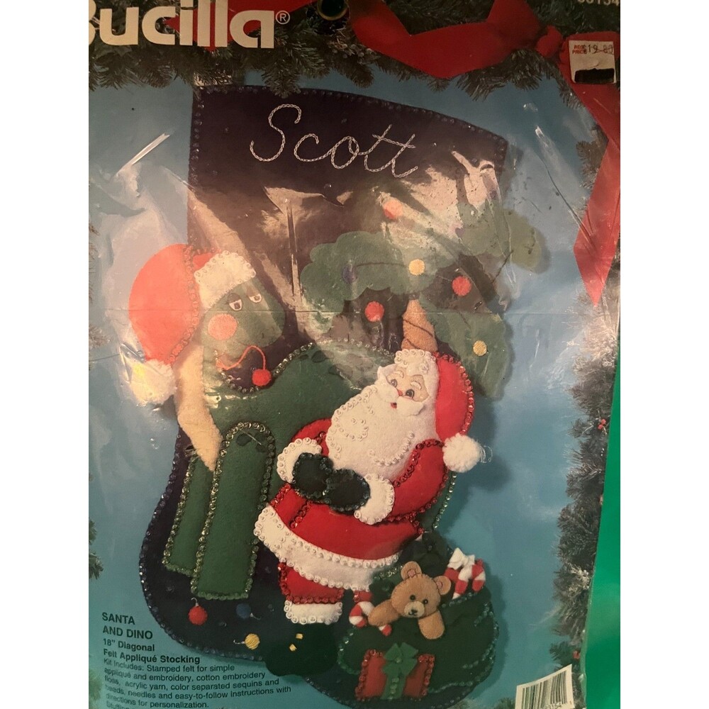 Vintage Santa and Dino Bucilla Stocking Kit 83154 (1994)